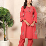 Cotton Blend Floral Embroidered Kurta Trouser Set