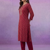 Red All Over Printed Kurta Set with Dori Embroider