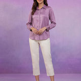Solid Lavender Satin Straight Full-Sleeve Shirt