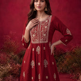 Zari Red Mirror Work Cotton Kurta Set