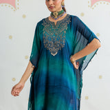 Aarini Blue Ombre Embroidered Kaftan Set