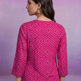 Fuchsia Cotton Blend Printed Dori Suit Set