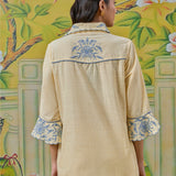 Anaya Tint Yellow Embroidered Linen-Textured Shirt