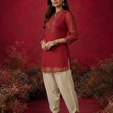 Blood Red Embroidered Chinon Tunic
