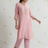 Aafiya Powder Pink Embroidered Suit Set