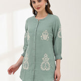 Lucknowi Embroidered Cotton Tunic Shirt