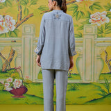Aiyana Steel Blue Foil Embroidered Co-ord Set