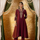 Misha Wine Maroon Embroidered Anarkali Kurta Set