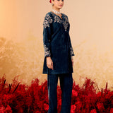 Siya Deep Teal Embroidered Velvet Corduroy Co Ord Set