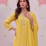 Noor Electric Yellow Aari Embroidered Suit Set