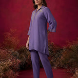Light Purple Embroidered Cotton High-Low Co-Ord Set