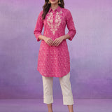 Fuchsia All-Over Printed Cotton Cambric Straight Kurti