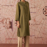 Sylvia Olive Monochrome Lyocell Kurta for Women