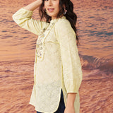 Ophelia Lemon Sorbet Embroidered Schiffli Cotton Top for Women