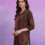 Poly Viscose Olive Abstract Print Shirt