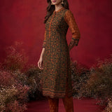 Gulrukh Green Traditional Printed Long Kurta Set