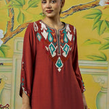 Myra Bright Rust Applique Embroidered Kurta Set