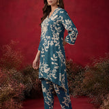Blue Printed Cotton Blend Relaxed Co-ord Set