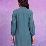 Green Rayon Embroidered Mandarin Collar Top
