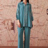 Ida Navy Embroidered Rayon Co-ord Set for Women