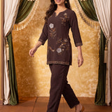 Anvitha Coffee Brown Embroidered Co-ord Set