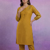 Mustard Embroidered Kurta Set with Resham Work