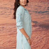 Viviana Blue Rayon Embroidered Tunic for Women