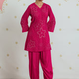 Meher Raspberry Fuchsia Embroidered A-Line Kurta Set