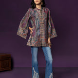 Meher Teal Jamawar Cape Jacket