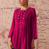 Mansha Fuchsia Pink Embroidered Rayon Top for Women