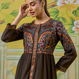 Ruhani Chocolate Brown Kutch Embroidered Panelled Kurta Set