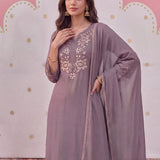 Aaravi Lavender Foil Applique Embroidered Suit Set