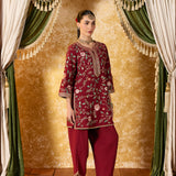 Vaara Kalini Maroon Embroidered Suit Set with Dupatta