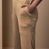 Sia Beige Relaxed Fit Viscose Lycra Pants for Women