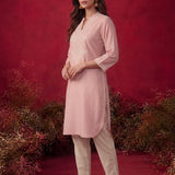 Pink Mirror Work Cotton Kurta Set