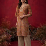 Ivana Mustard Printed Modal Chanderi Straight Kurta for Women