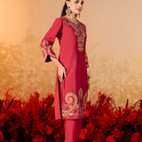 Aarohi Brick Red Embroidered Suit Set