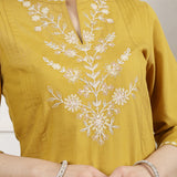 Cotton Linen Embroidered Tunic Trouser Co-Ord Set