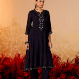Tara Midnight Black Embroidered Anarkali Suit Set
