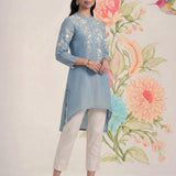Intira Blue Embroidered A-line Kurta