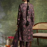 Wool Blend Floral Printed Kurta Trouser Dupatta Set