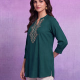 Viscose Rayon Emerald Green Dori Embroidered Tunic