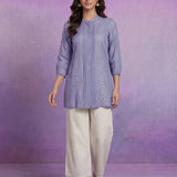 Light Blue Cotton Thread Sequin Embroidered Shirt