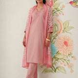 Afsana Pink Cotton Bend Embroidered A-line Suit Set with Dupatta
