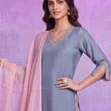 Pink Terylene Straight Kurta Set with Dupatta