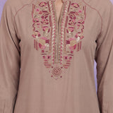 Beige Embroidered Co-ord Set with Raglan Sleeves