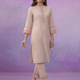 Ivory Applique Kurta Set with Organza Trims