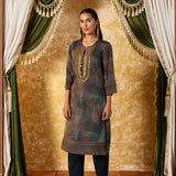 Saanika Coal Green Printed Kurta Set