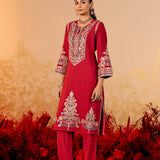 Devika Dark Red Embroidered Suit Set