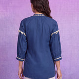 Cotton Navy Embroidered Tunic